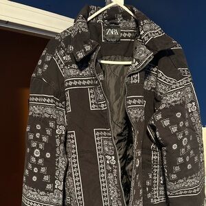 Zara Monochrome Patterned Puffer Jacket